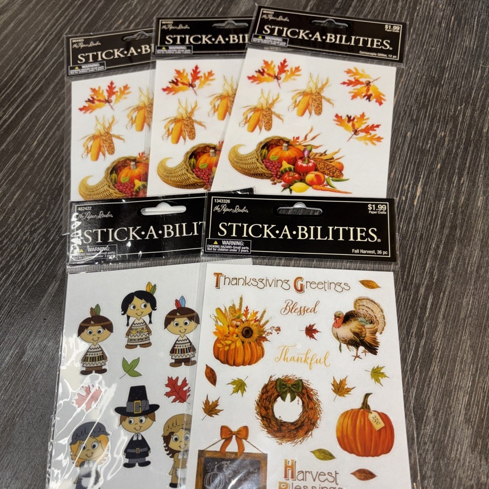 Lot of 5 Stickabilities Scrapbook Stickers Pilgrims,Fall‎ Harvest